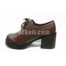 New! M04 Student Brown Thick Heel Shoes with Shoes Lace Japanese School Cosplay Shoes